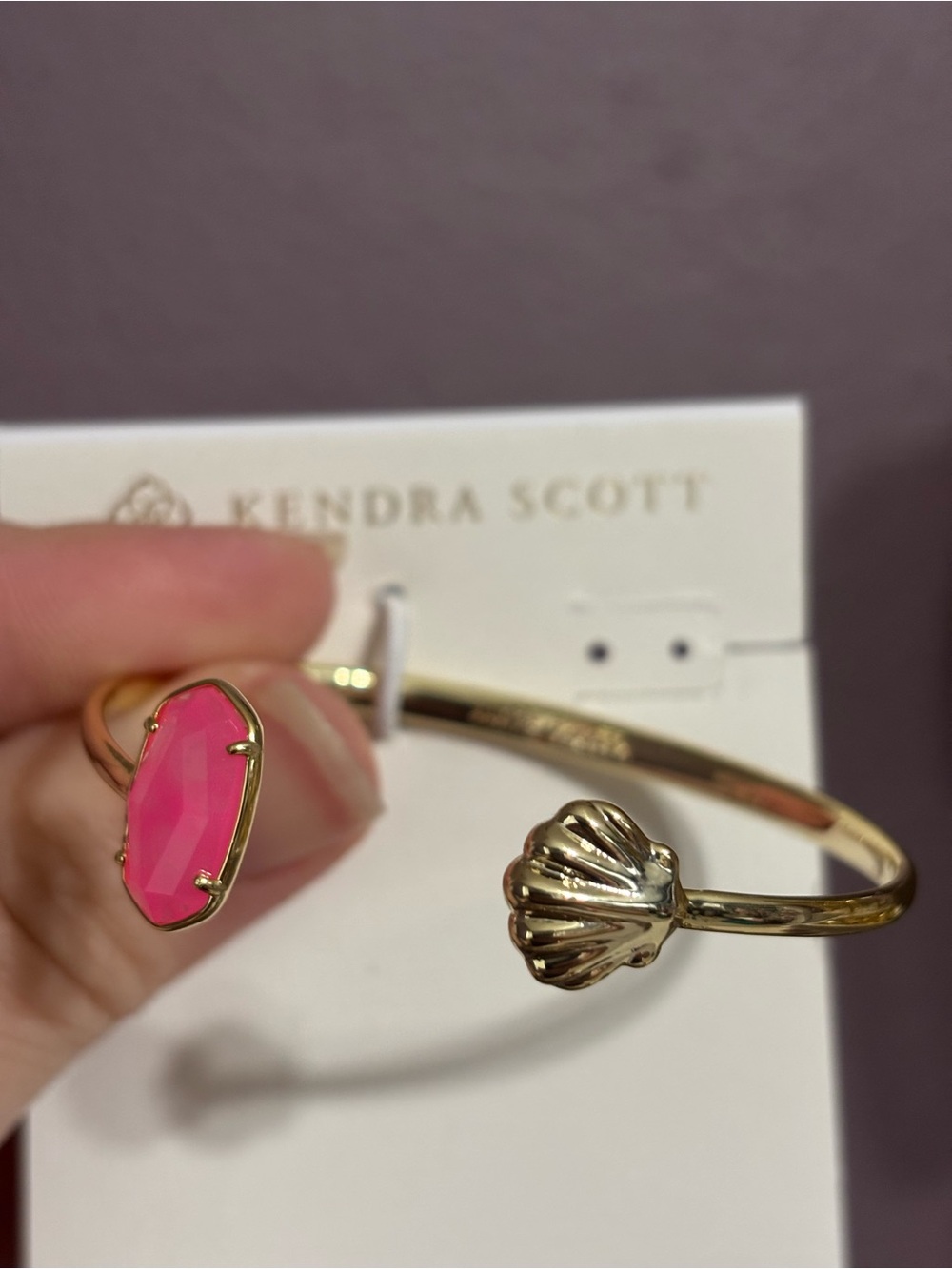 Kendra Scott Gold Cuff Bracelet with Hot Pink Faceted Stone